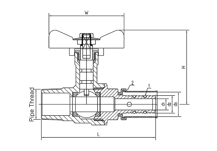 Press Type Butterfly Handle Male Thread Brass Ball Valve